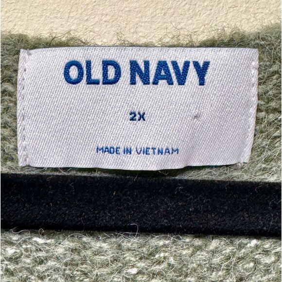OLD NAVY Wool Blend Boat-Neck Heathered Pointelle-Knit Sweater, Olive, Sz 2X - Picture 7 of 9
